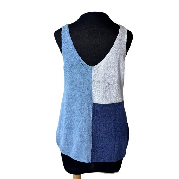 Colorblock Knit Tank Top In Blue & White Colorblock - M - Picture 3 of 10